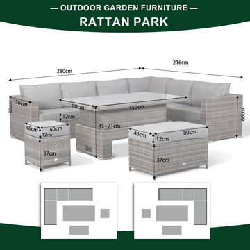 Cambridge Modular Corner Sofa Set With Rising Table in Grey Set up left or right handed